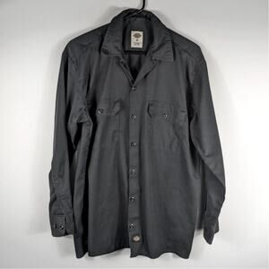 Dickies M Long Sleeve Work Shirt Mens Charcoal Button Up Pocket Uniform Top